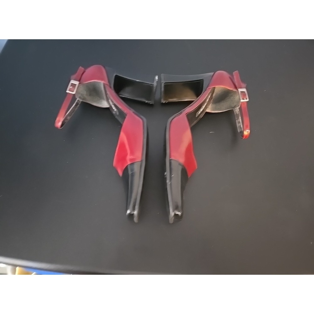 NINE WEST Red Black Ankle Strap Chunky Heels Square Toe Women Pumps Y2K 7.5 - Picture 9 of 11